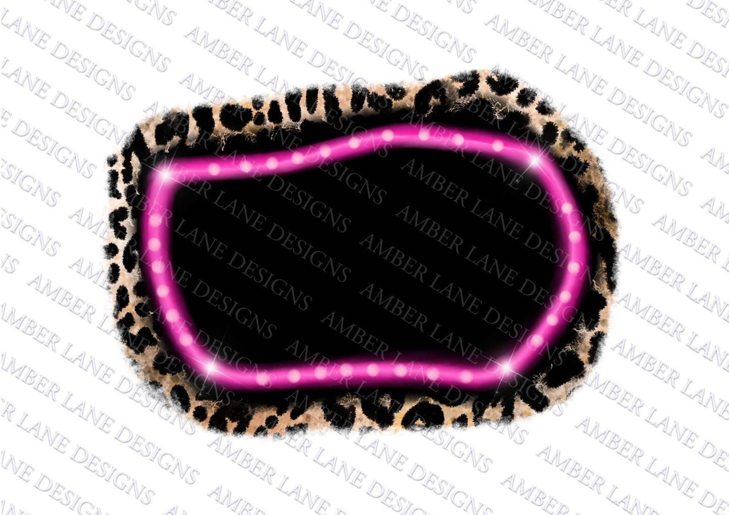 Pink Neon Lights Leopard splash frame,  hand drawn. png file