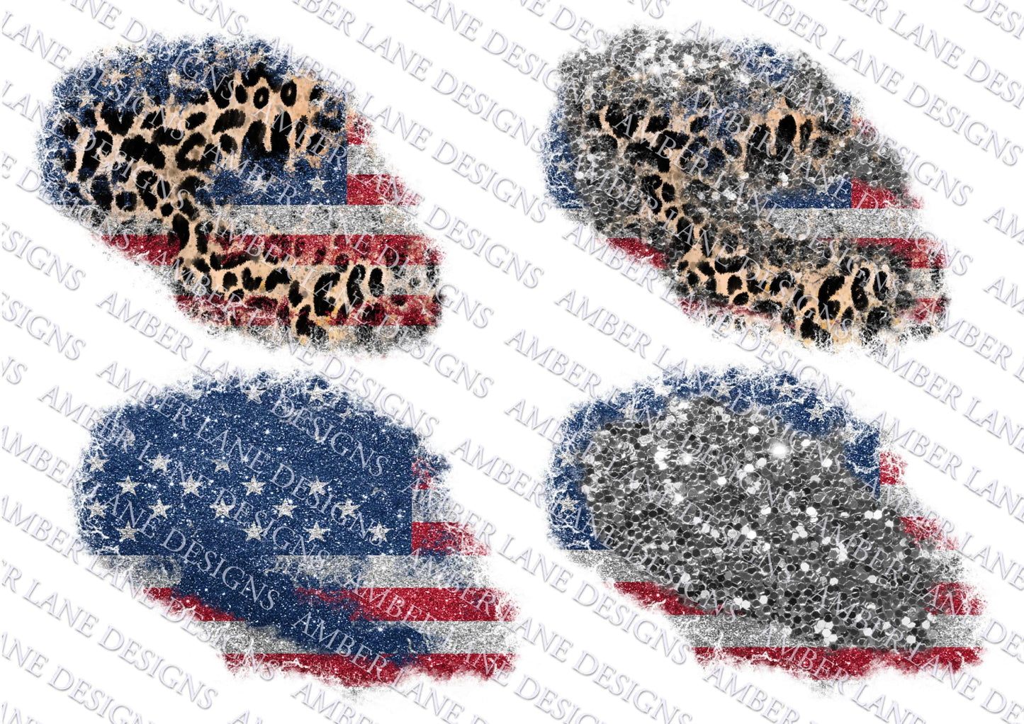 USA Flag Patches with leopard, design elements for t-shirts, 4 png files