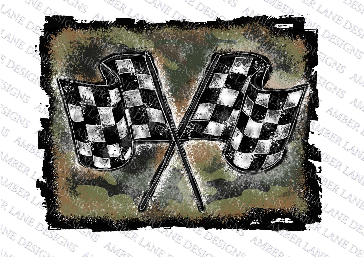 Racing Flags  and Camouflage Grunge  background, PNG file