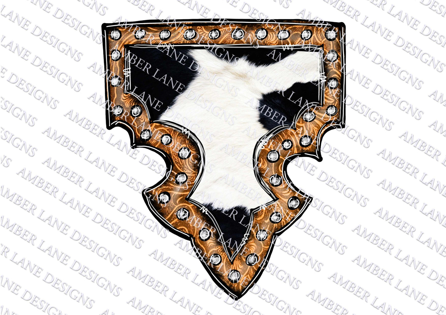 Tooled leather cowhide patch, png file