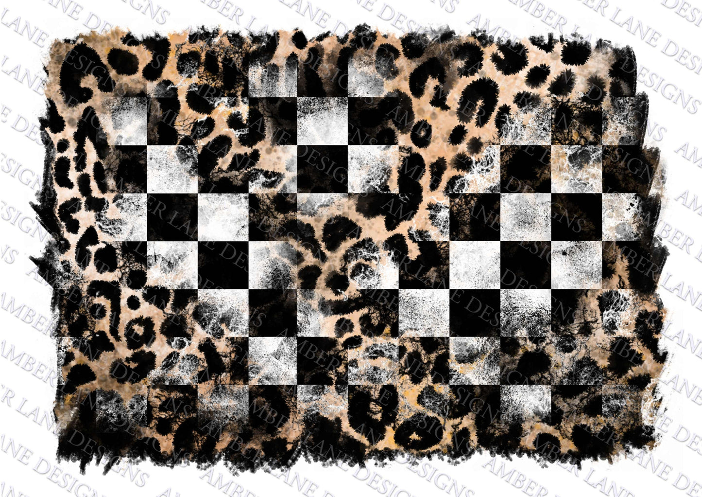 Checkered Flag and Leopard grunge background,