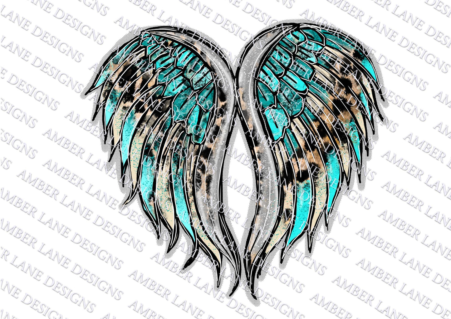 Leopard Turquoise Heart Angel Wings, png file