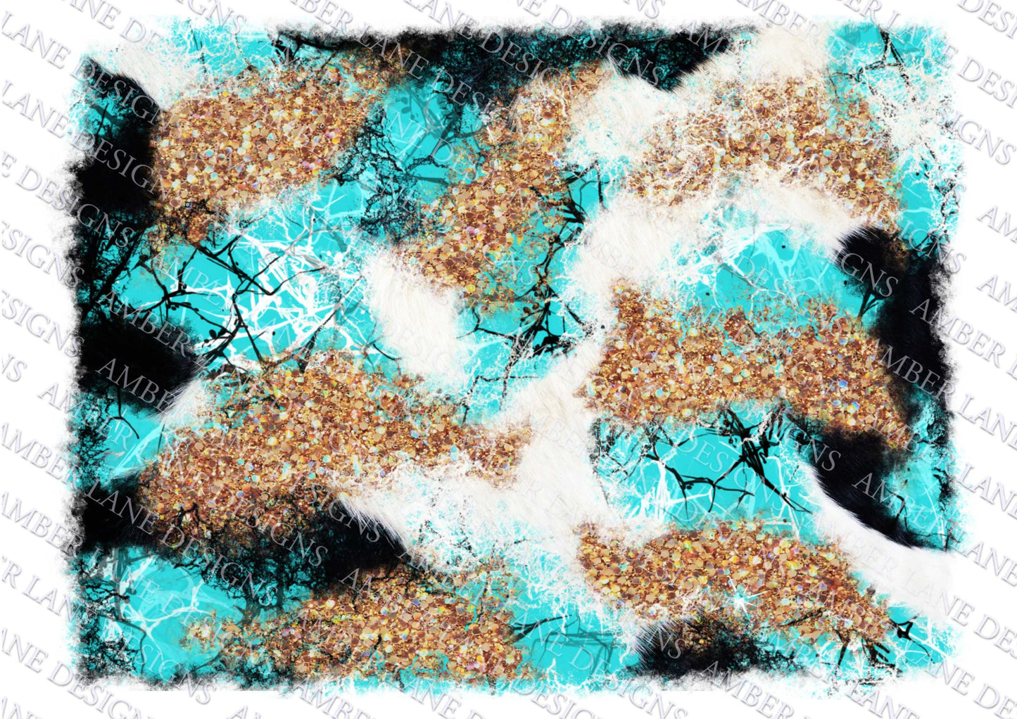 Glitter frame with cowhide and turquoise patchwork ,PNG file,