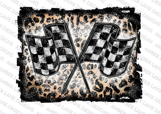 Racing Flags and Leopard Grunge  background, PNG file tumbler wrap
