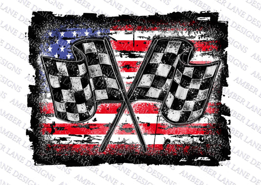 Racing Flags and USA Flag background, PNG file