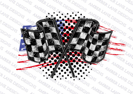 Racing Flags and USA Flag background splash, PNG file