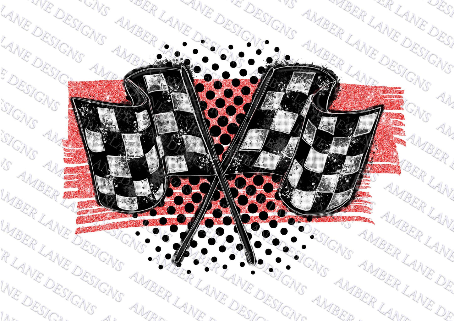 Racing Flags and red glitter background splash, PNG file