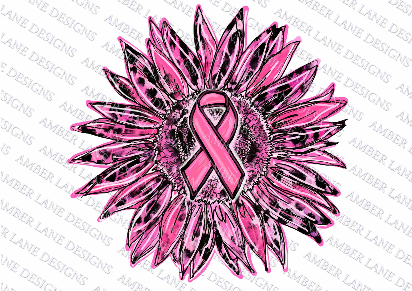 Breast cancer pink sunflower, leopard print. pink ribbon, png file only