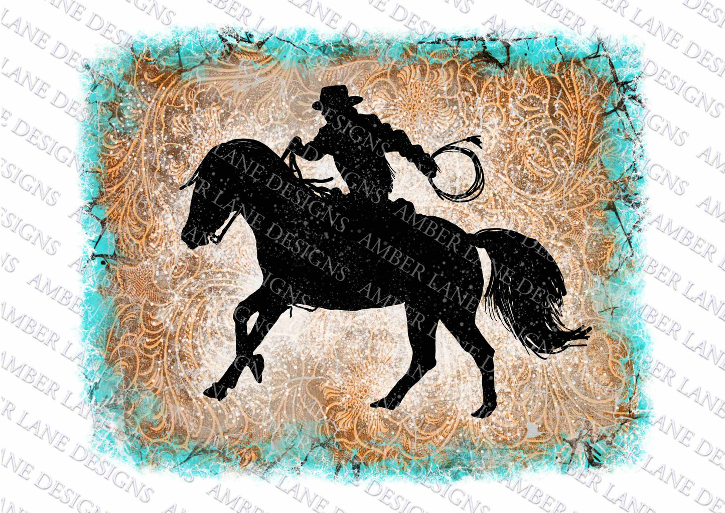 Cowboy silhouette with tooled leather and turquoise | PNG sublimation, png file only