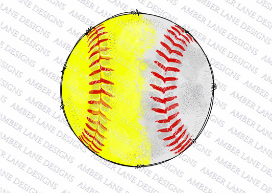 Half Baseball, softball, Watercolor Sublimation PNG Design