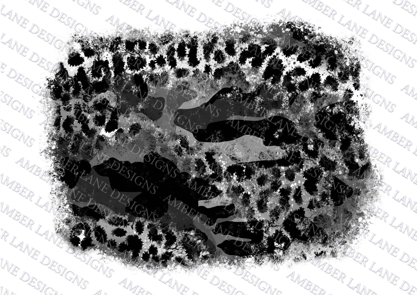 Black Camo and cheetah print, Camouflage  Frame png, Distressed Grunge Splash Background, black and white
