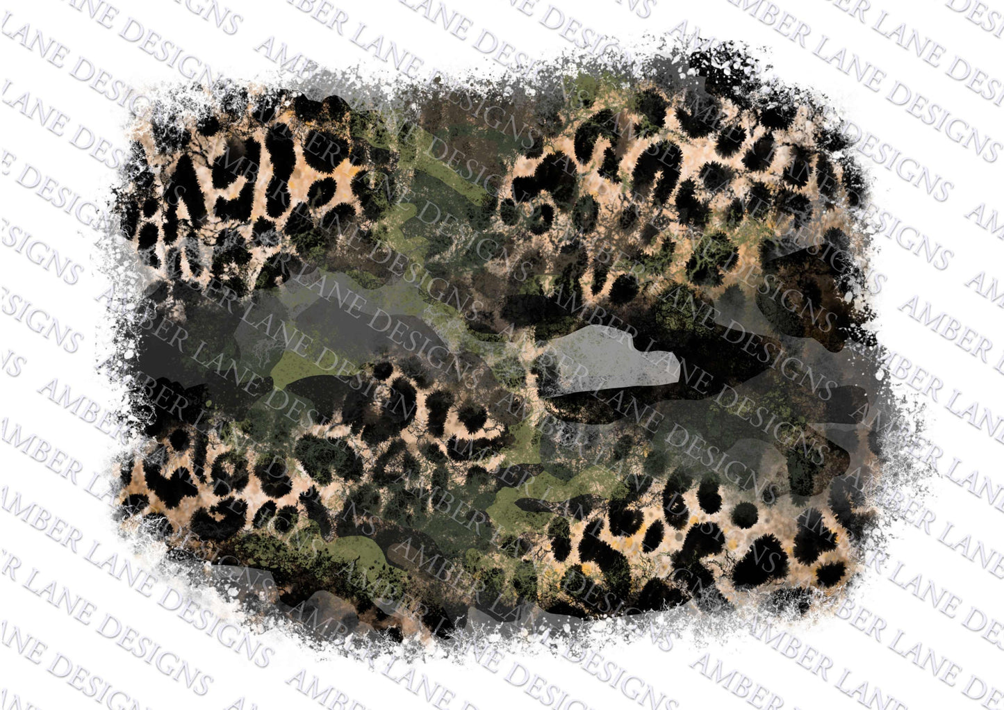 Black Camo and cheetah print,  green, Camouflage print  Frame png, Distressed Grunge Splash Background, black and white