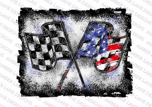 Grit and Glory: Racing Flag and USA Flag Grunge Tumbler Wrap PNG