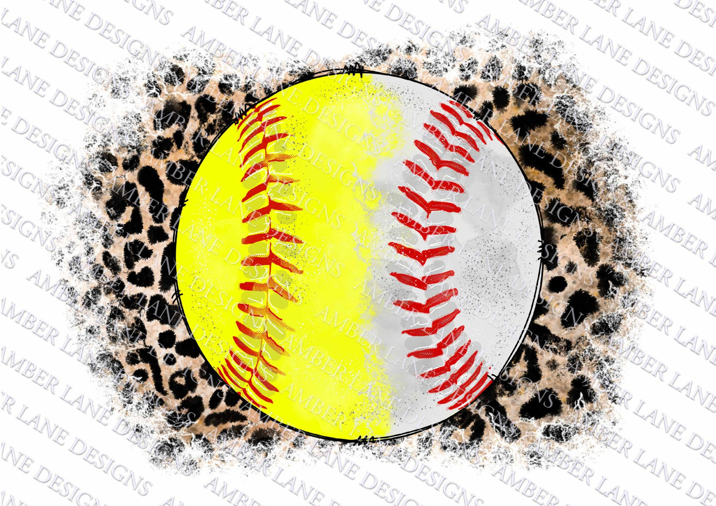 Half Baseball, softball, leopard print Watercolor Sublimation PNG Design
