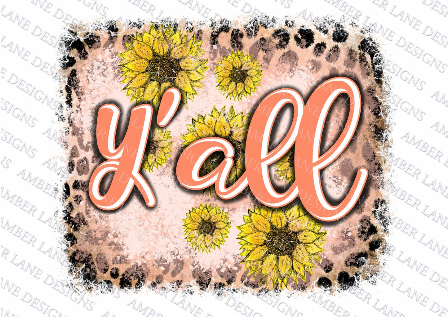 Y'all png , leopard sunflowers, distressed frame, png file