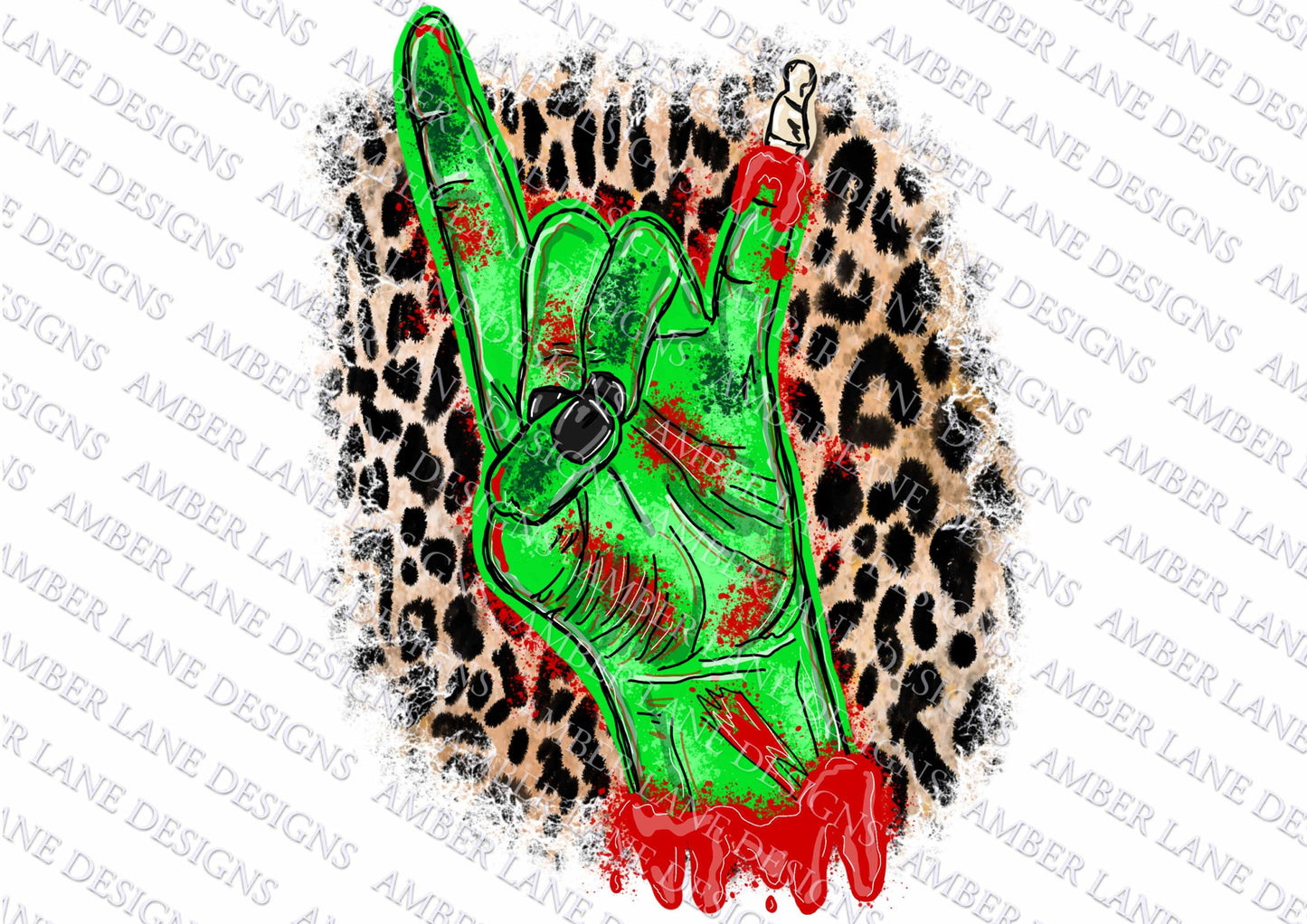 Zombie rock Halloween Hand with Leopard |Sublimation PNG Design | Hand Drawn |