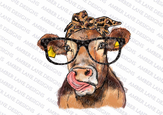 Cow lick With leopard bandana | Heifer PNG, Cute cow| Sublimation PNG file