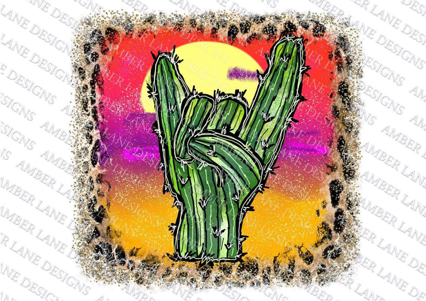 Rock hand Cactus, Desert Sunset , Cactus PNG sublimation png file only
