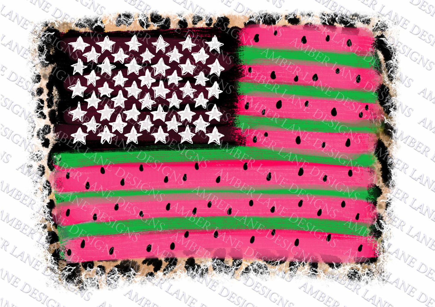 USA Watermelon flag and Leopard , American flag, grunge ,PNG file, tattered flag tumbler wrap