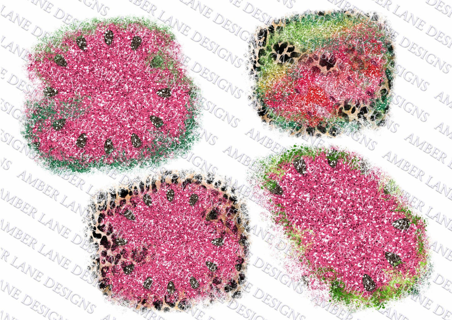 Watermelon leopard and glitter patches, design elements for t-shirts, 4 png files