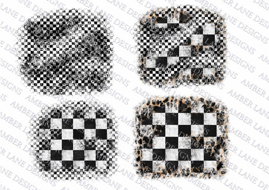 Grunge Checkered Flag Sublimation patches, 4 PNG files tumbler wrap