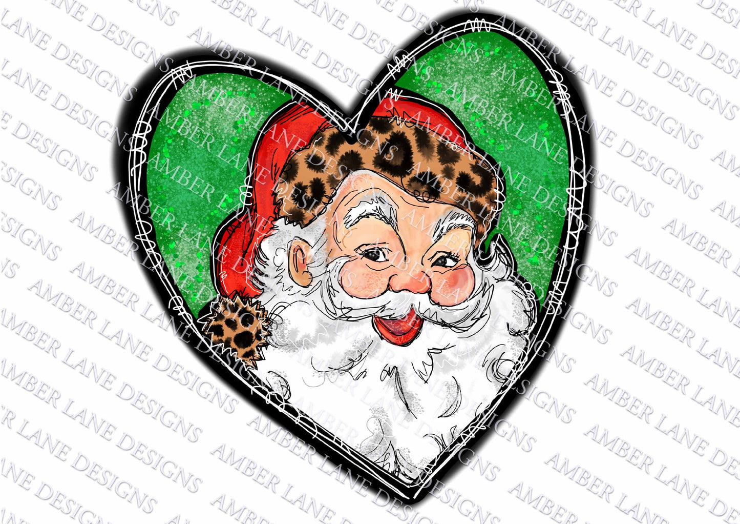 Vintage Santa Claus  with green heart,  Leopard Santa Hat ,Father Christmas , PNG Design tumbler wrap