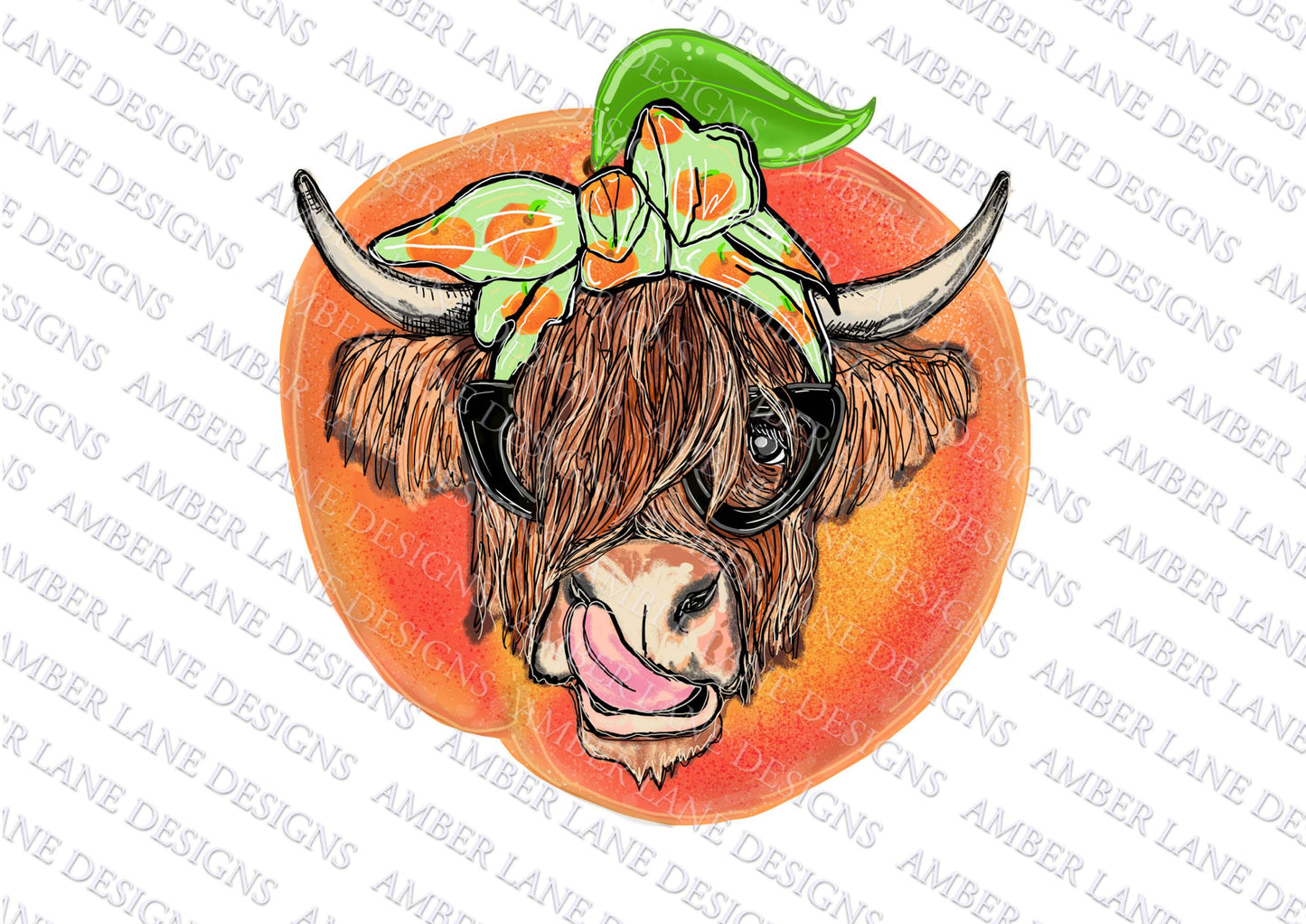 Peachy Keen Bovine Charm: Highland Cow Bandana and Glasses PNG Pastel Elegance Summer Breeze Styling