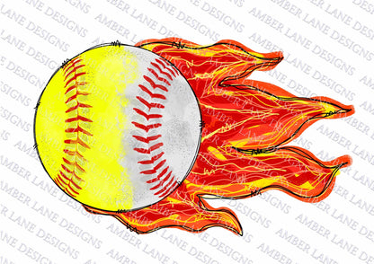 Half flaming Baseball, softball, Watercolor Sublimation PNG Design tumbler wrap