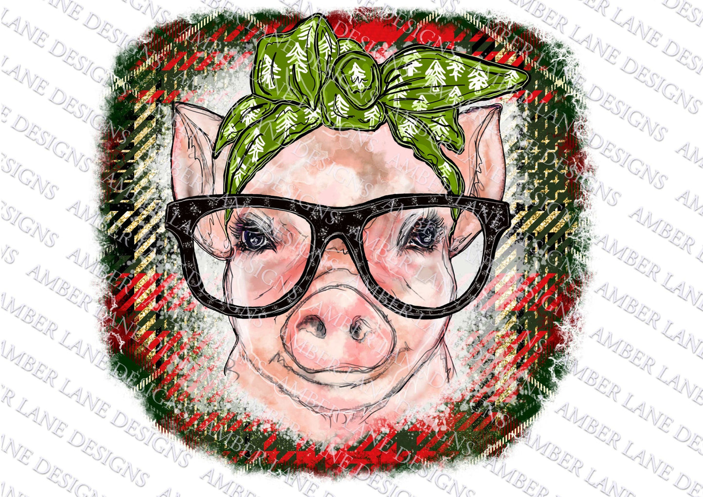 Christmas with glasses and bandana pig png| Hand Drawn | Christmas png |
