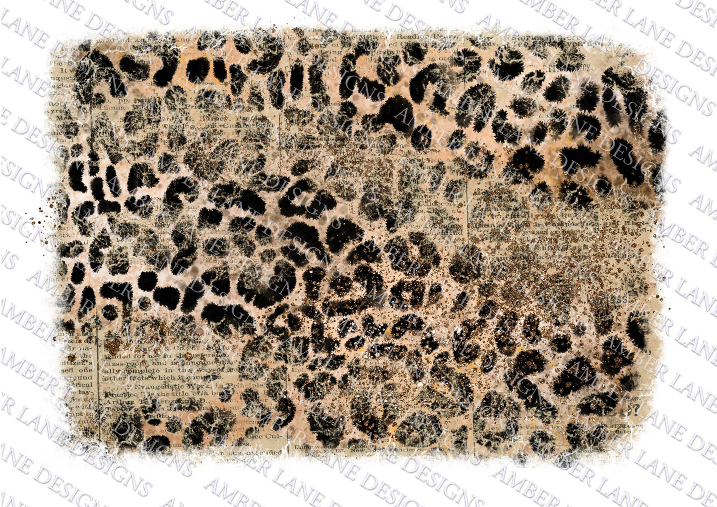 Newspaper, glitter and leopard background, Distressed,