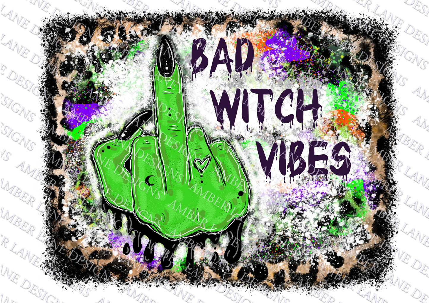 Bad Witch Vibes, Witch Hand Halloween, leopard background, PNG file