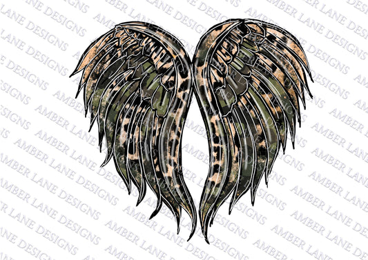 Camo Leopard Heart Angel Wings, png file