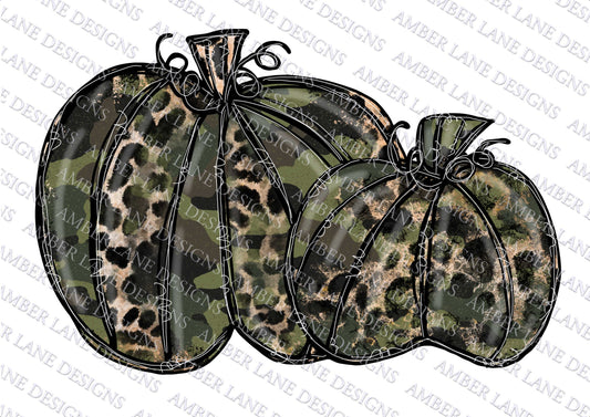 Two Camo Leopard pumpkins, png pumpkin Sublimation file