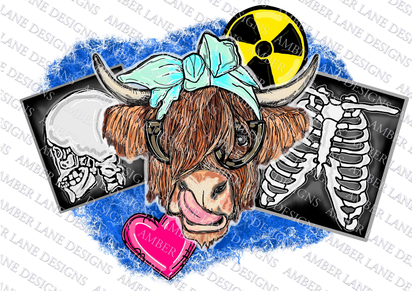 Radiology Highland Cow With Glasses and bandana png, Sublimation PNG Design tumbler wrap