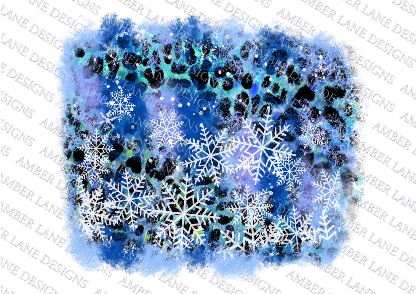 Blue Leopard, Christmas Snowflakes brushstrokes background, backsplash, sublimation, scrapbook background, png file