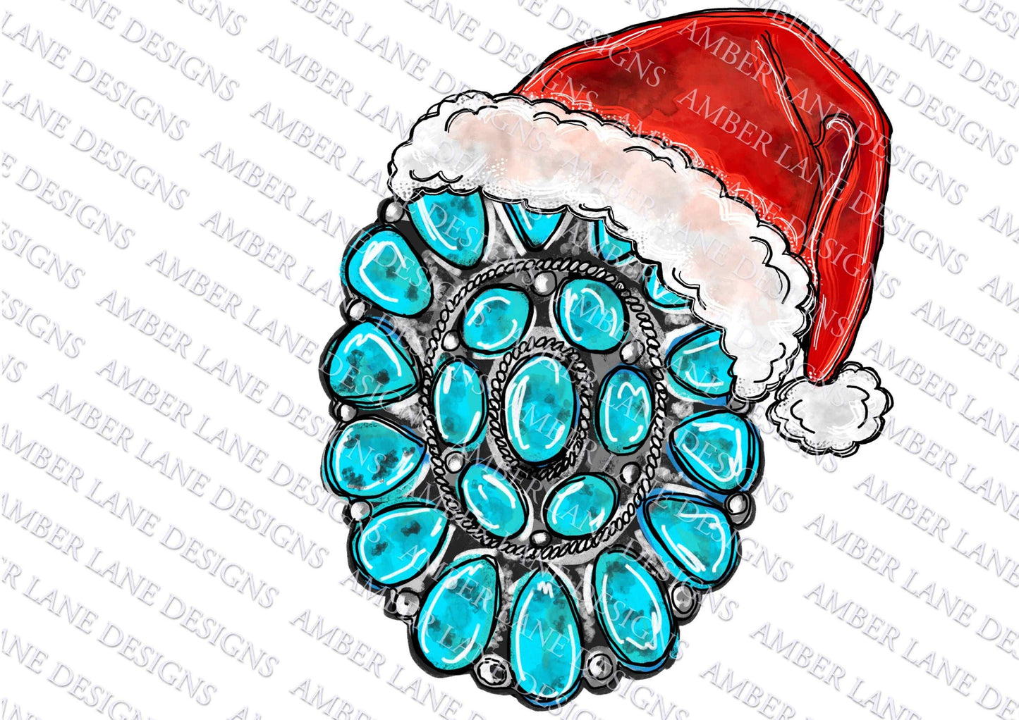 Christmas Turquoise Western Gem Stone with santa hat, png file  (file only)