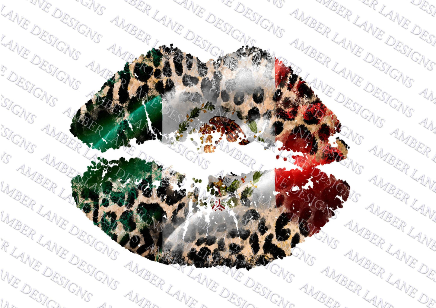 Mexican Flag lips with Leopard print , PNG file