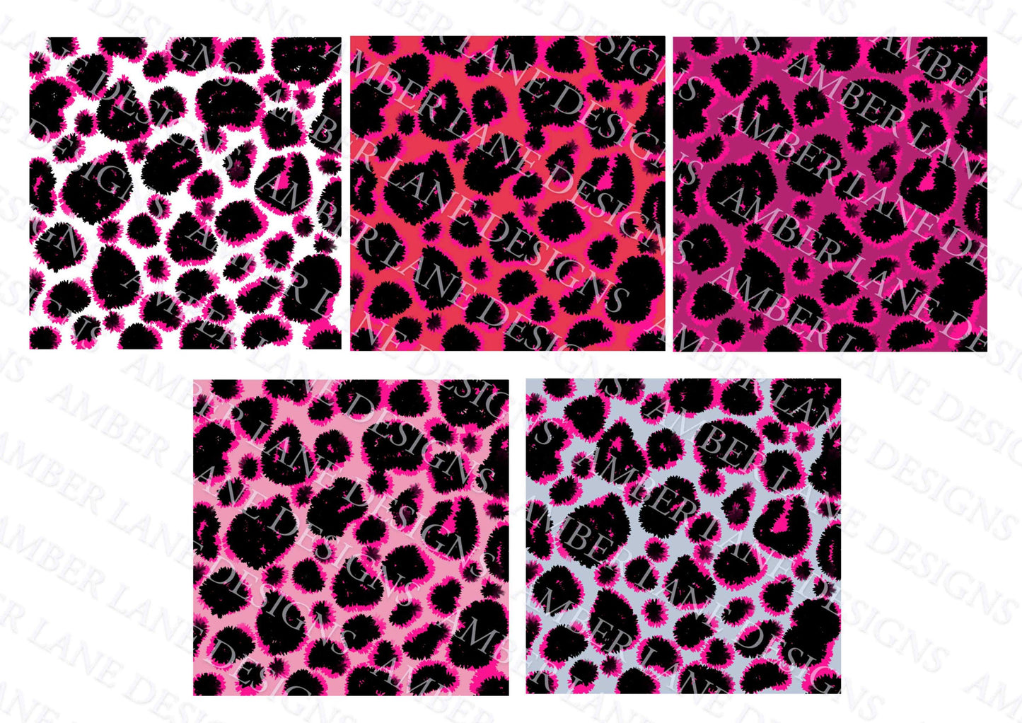 Pink leopard digital papers, Hand-drawn, 5 JPEG files ,Digital Download (not seamless)