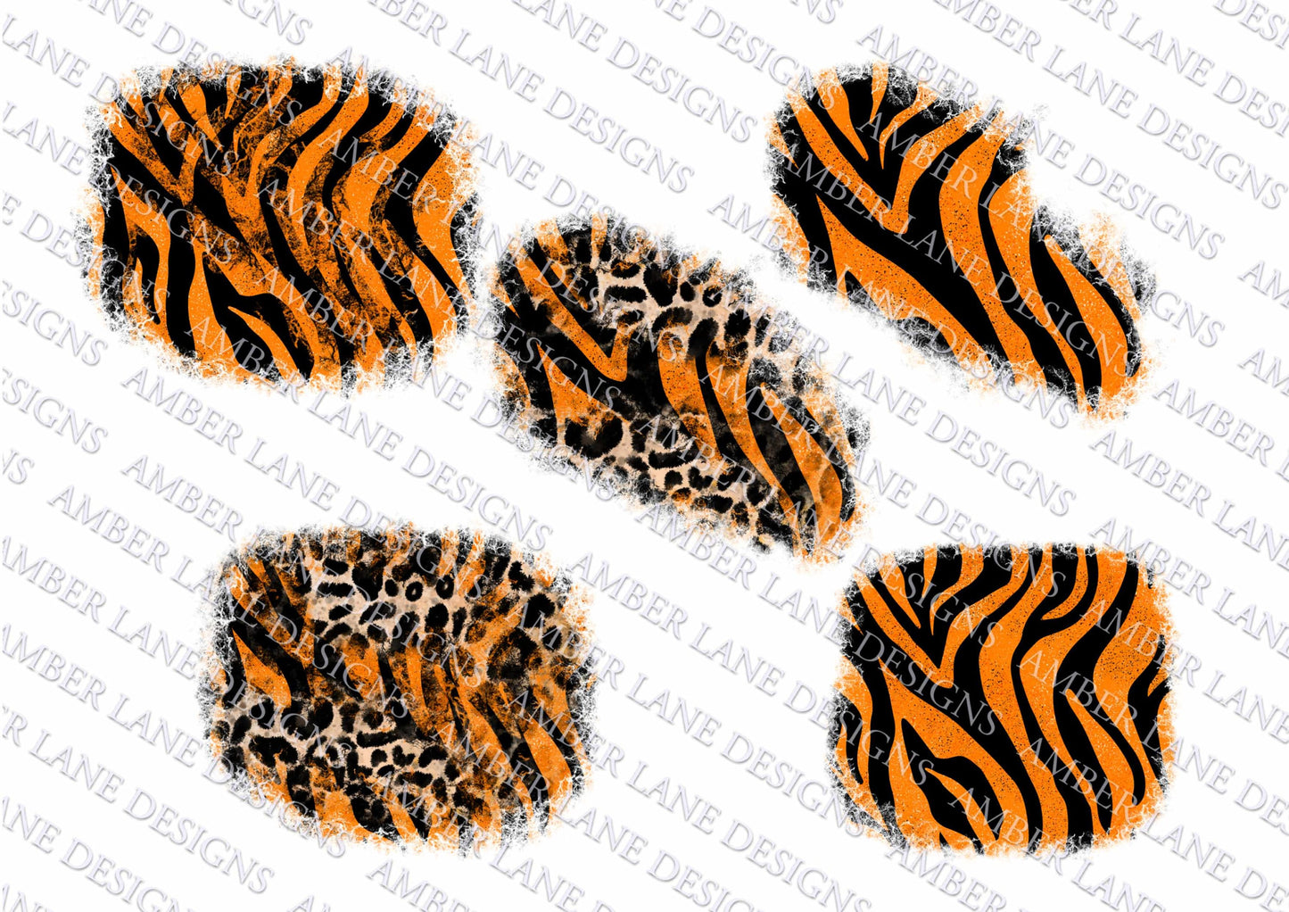 Tiger Print and leopard T-shirt patches, 5 png files