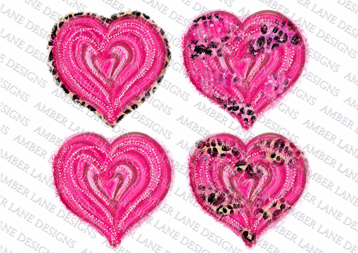 Pink Valentine Leopard hearts bundle, sublimation, scrapbook background, 4 png files