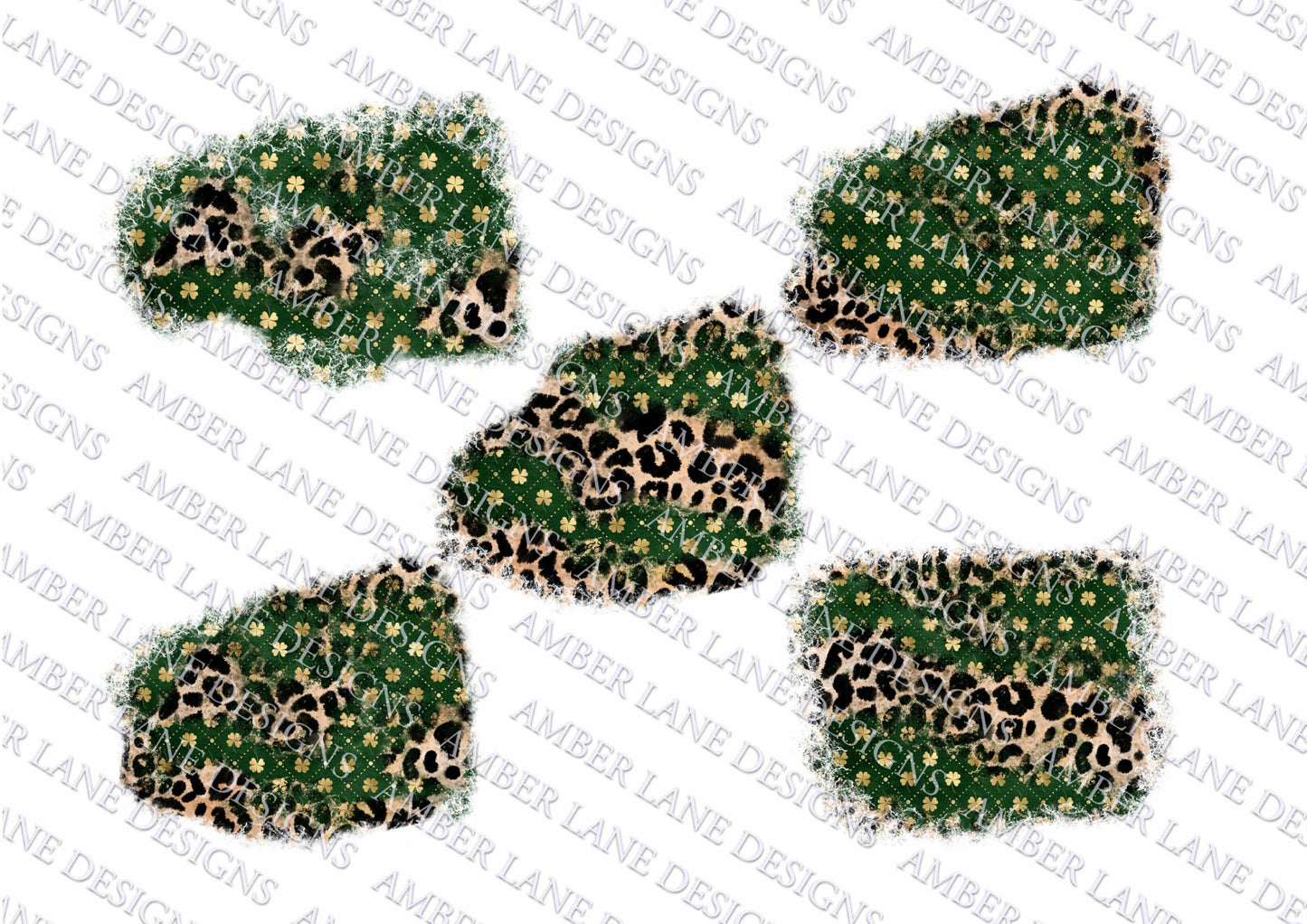St Patricks Four leaf clover and leopard T- shirt patches 5 PNG files,