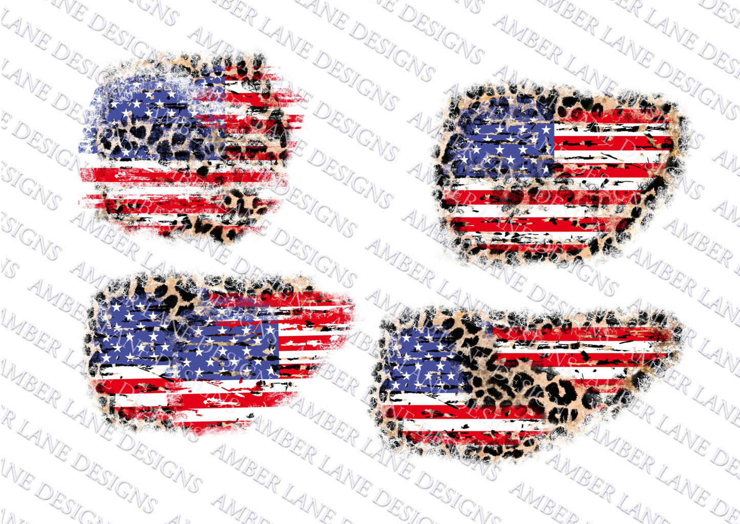 USA distressed Flag Patches with leopard, design elements for t-shirts, 4 png files