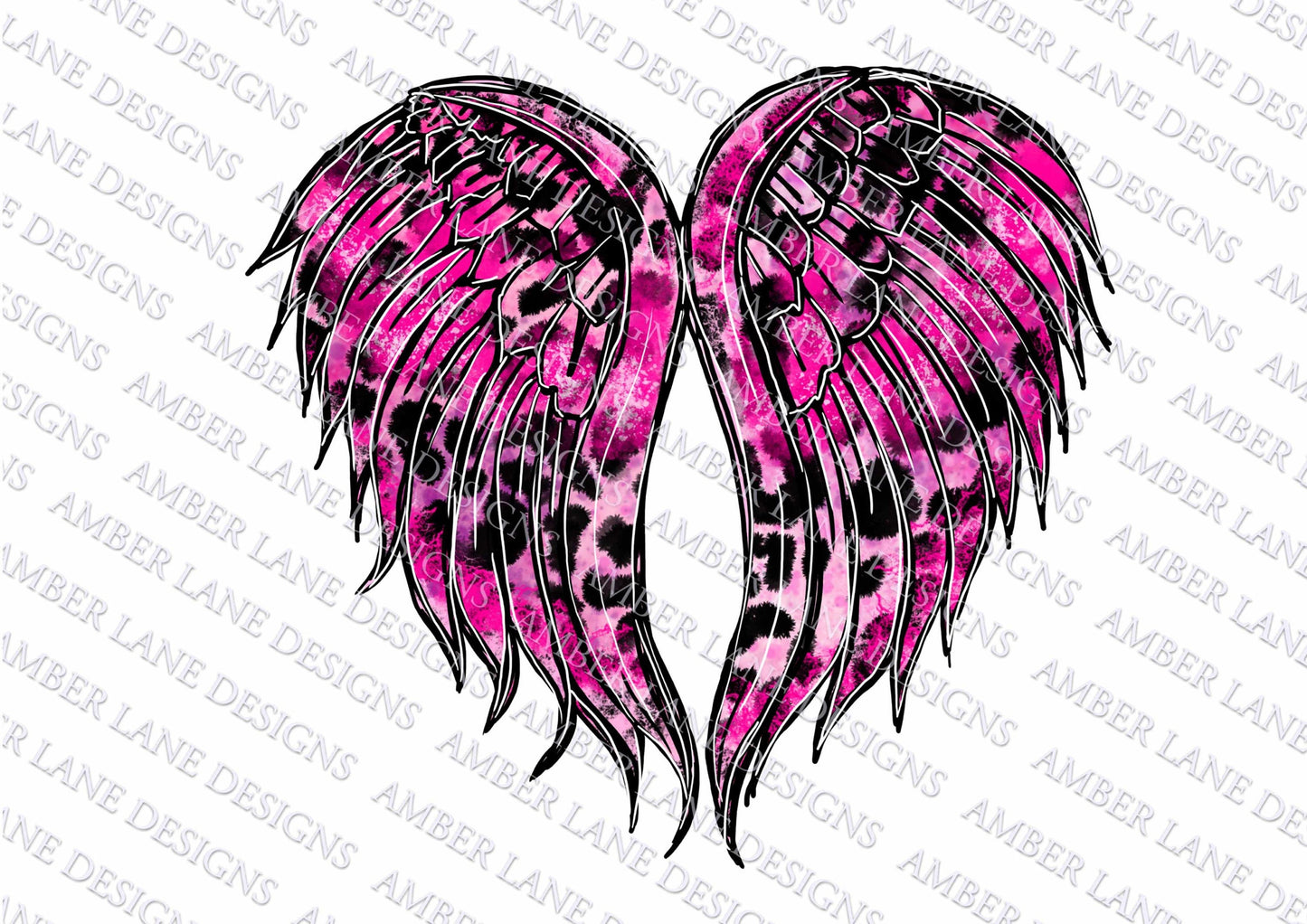 Pink Leopard Heart Angel Wings, png file