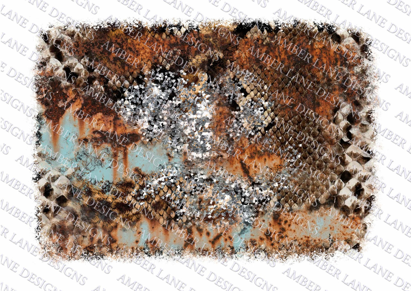 Snakeskin, rust and glitter background, backsplash frame, png file