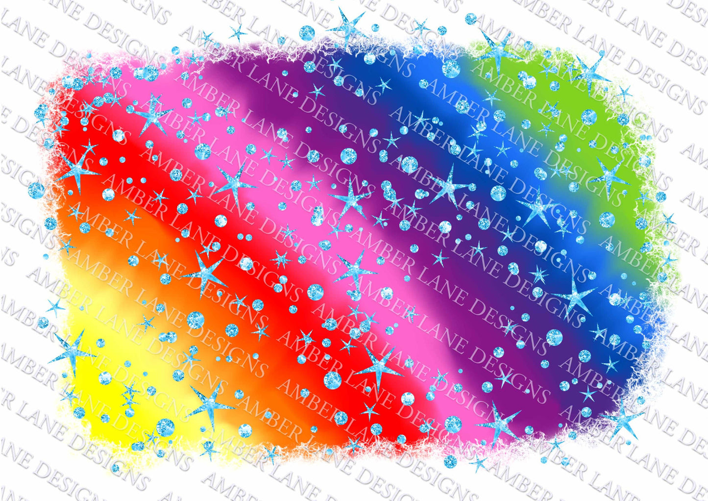 Rainbow brushstrokes with blue glitter stars backsplash, png file.