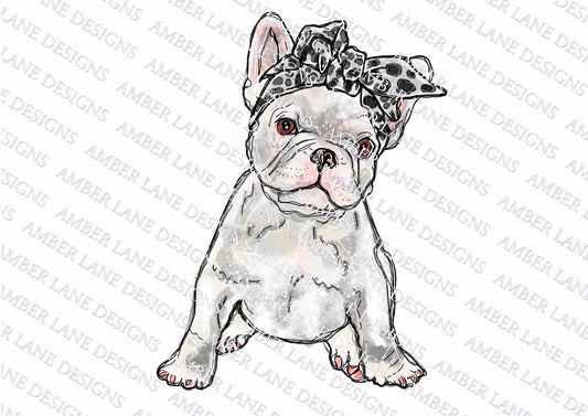 White French Bull Dog With brown eyes Glasses And  Snow Leopard Print Bandana | Frenchie Dog | French Bull Dog , png file