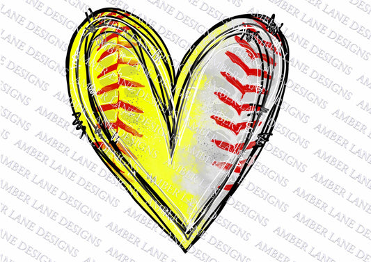 Half Softball Baseball Heart png, Watercolor Sublimation , PNG Design | Softball Design