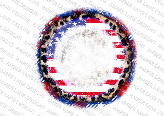 Leopard bleach USA Circle frame with plaid, grunge , 4th July Frame, red white blue