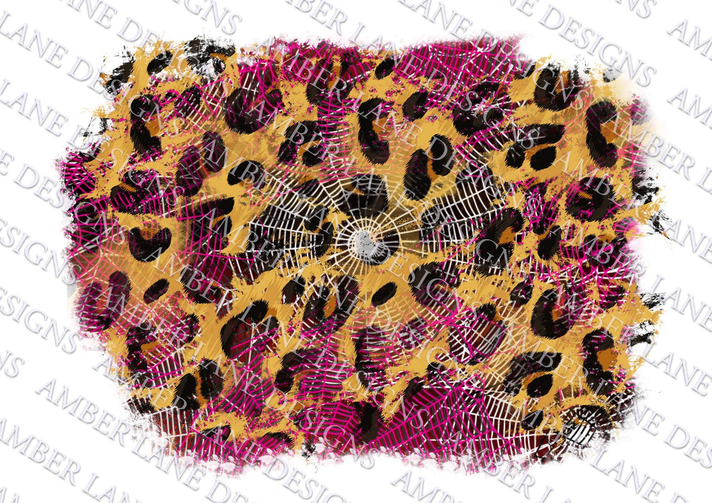 Pink Spider webs with and leopard, Halloween splash frame Background, PNG file,