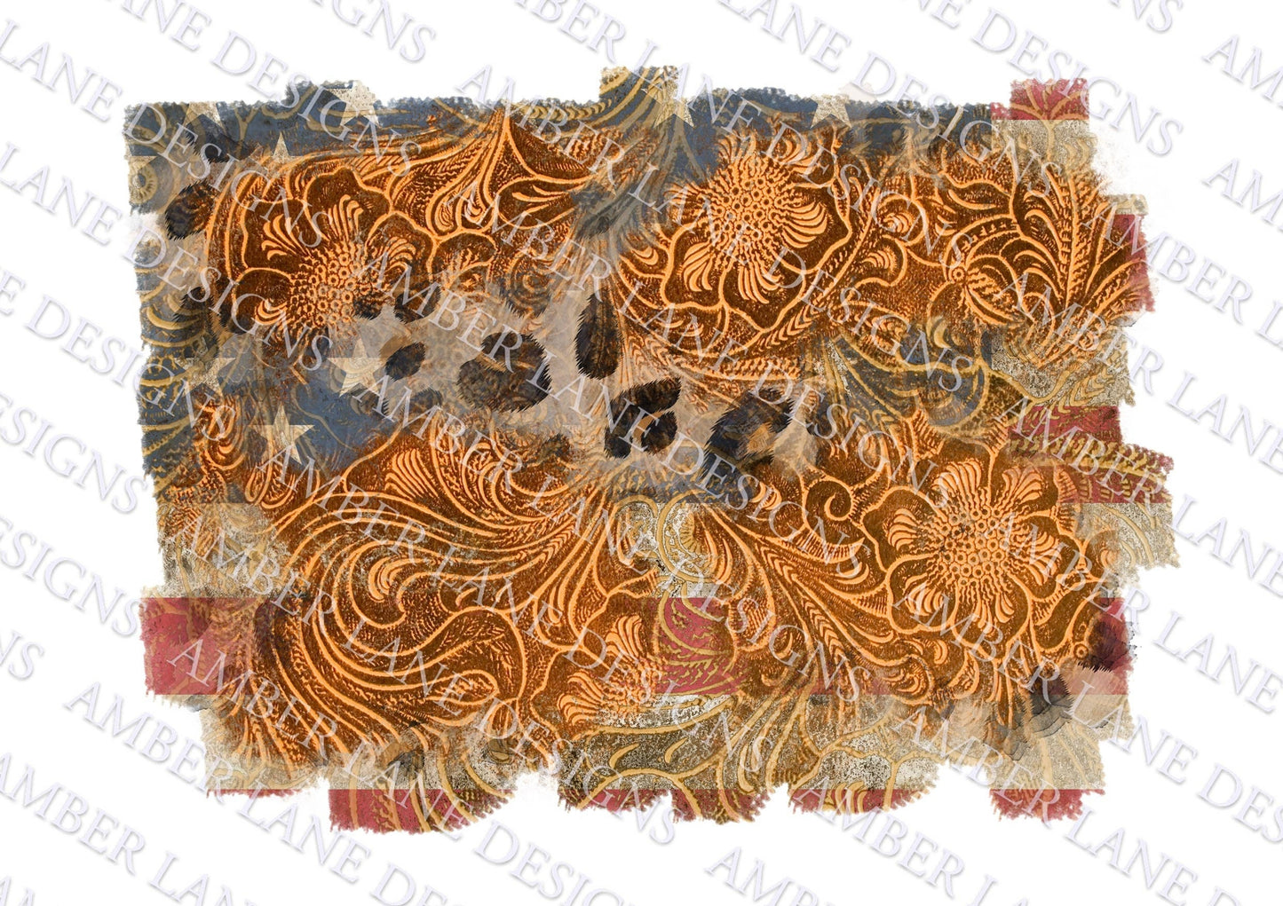 USA flag Distressed Tooled Leather patches and leopard, png file , (file only)